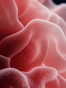 Close up view of a complex red organic structure
