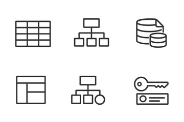 Poster - linear database management icons set on metallic background for tech projects