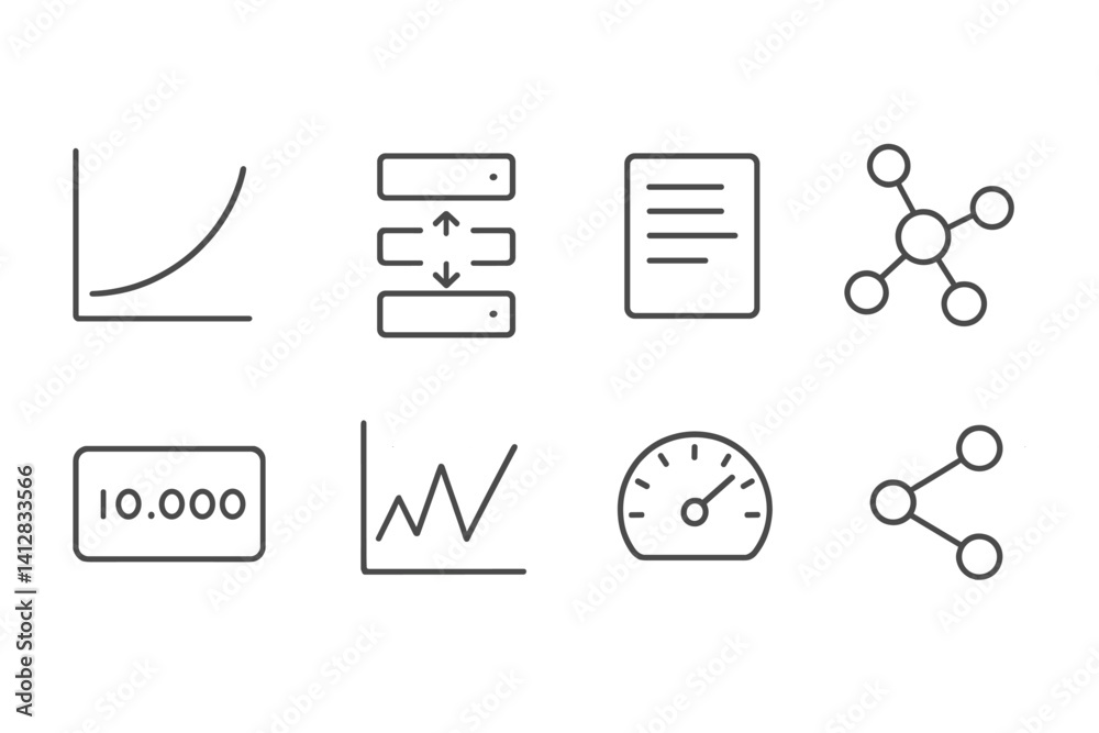 Throughput Graph Icon outline vector icons of network data: bandwidth chart, data packets ...