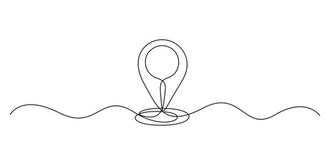 Poster - Continuous one line google map point route directions and location outline doodle vector illustration