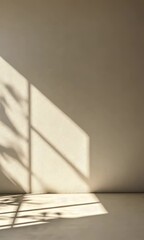 Fototapete - Natural light patterns shifting on a minimalist interior wall and floor create an aesthetic background suitable for various design projects