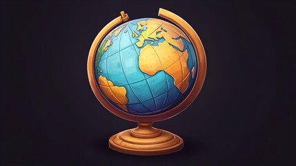pixel art globe with teal oceans and tan continents against a dark background