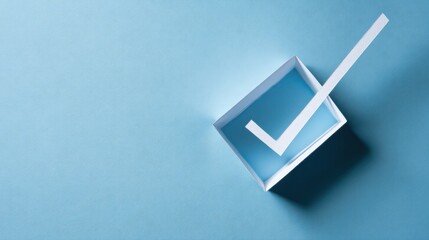 Poster - A blue box with a white stripe on a clean surface depicting the concept of checklist preparation and organization