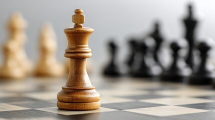 Poster - Chess board featuring a prominent chess piece signifying strategy and tactical moves in a competitive game environment
