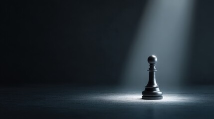 Poster - Spotlight illuminating a chess pawn on a table symbolizing potential and leadership in strategic gameplay