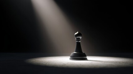 Poster - Close-up of a chess pawn on a table with subtle lighting emphasizing potential and leadership in strategy