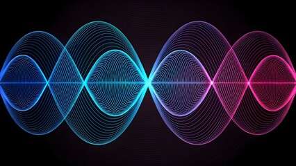 Aufkleber - Vibrant energy waves flowing rhythmically in a mesmerizing dance of blue and pink hues against a dark background.