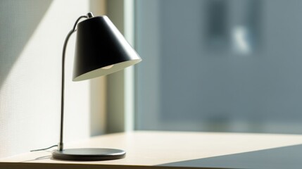Poster - Elegant desk lamp on a table illuminated by natural daylight in a bright and clear indoor environment