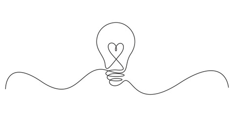 Poster - Continuous single line drawing of light bulb symbol idea and creativity isolated on white background vector illustration