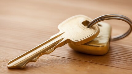 Poster - Key resting on wooden table surface symbolizing access solutions and security concept for visual interpretation