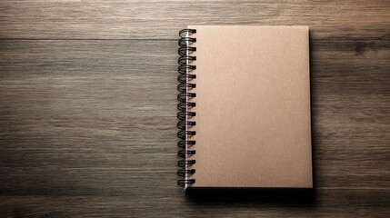 Poster - A notepad with a spiral binding on a rustic wooden table ideal for vertical planning and creative thoughts capturing ideas