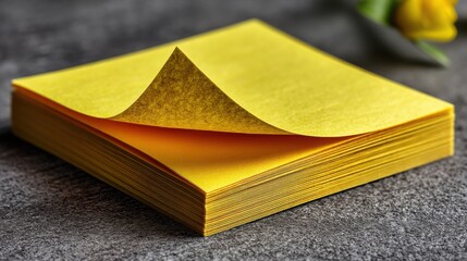 Poster - Folded yellow paper sticky note concept for small reminders and quick thoughts on a desk surface with minimalist aesthetic
