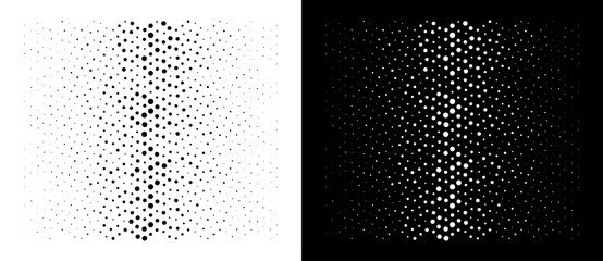 Fototapete - Abstract dotted halftone waves background. Black dots on a white background and white dots on the black side.