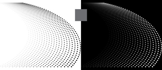 Fototapete - Modern abstract background. Halftone squares as design element. Black shape on a white background and the same white shape on the black side.