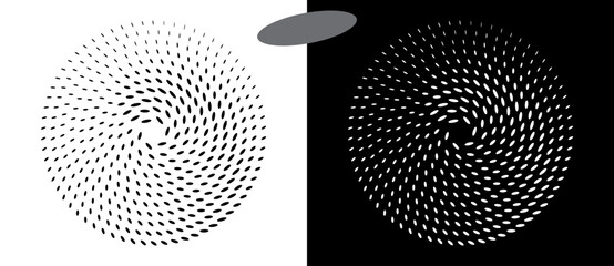 Fototapete - Modern abstract background. Halftone ovals in circle form. Round logo, design element or icon. Vector dotted frame. A black figure on a white background and an equally white figure on the black side.
