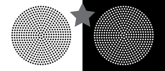 Fototapete - Abstract vector circle with halftone stars as logo or icon. Black shape on a white background and the same white shape on the black side.