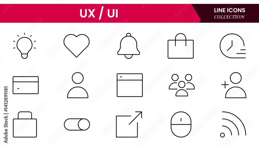 Vector illustration web line icon collection focused on UX/UI design ...