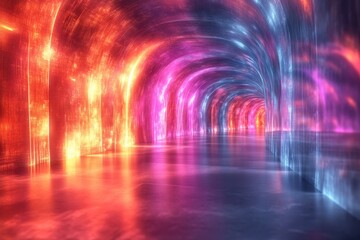 Poster - Vibrant passageway illuminated by colorful reflections in a mesmerizing light display