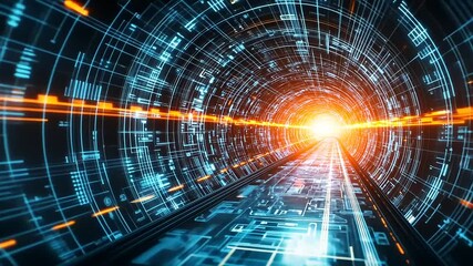 Wall Mural - Digital Tunnel with Glowing Lights and Futuristic Data Flow