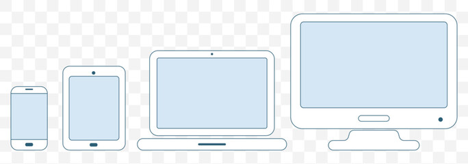 Poster - Device icon set in flat style. Collection of symbols: smartphone, tablet, laptop and desktop computer. Digital device collection isolated on white. Vector illustration for web. EPS 10.
