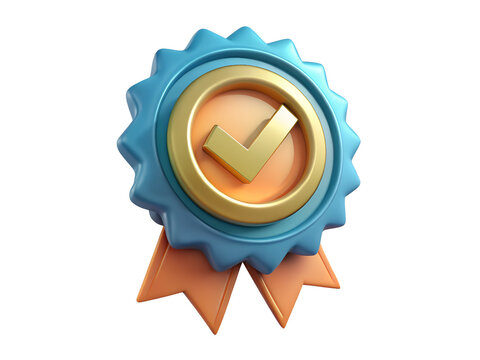 3D Award Badge with Checkmark, 3D Illustration, 3D Rendering, 3D Icon