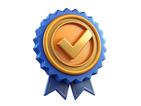 3D Award Badge with Checkmark, 3D Illustration, 3D Rendering, 3D Icon