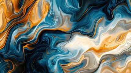 Poster - Vibrant swirls of blue, orange, and cream intertwine to create a mesmerizing abstract design. This artwork showcases fluid patterns and dynamic movement, inviting creative expression