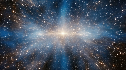 Aufkleber - Hyperspace jump with ship warp drive engaged as accelerates through cosmic starscape