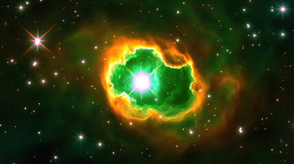 Poster - Vivid celestial imagery showing luminous nebula with star core surrounded by cosmic dust