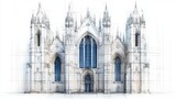 Intricate architectural design of a Gothic-style cathedral, featuring detailed spires and elegant arches.