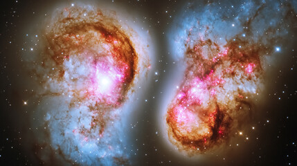 Poster - Cosmic collision Interacting galaxies stunning celestial display of light and dust in deep space