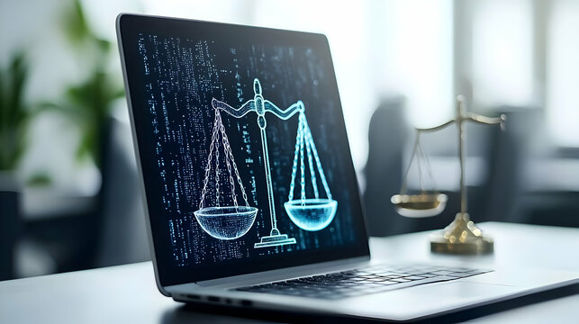Digital Scale Of Justice On Laptop