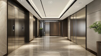  Modern, sophisticated hotel lobby.  Spacious, elegant, and sleek design