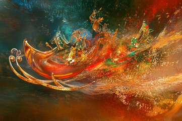 Wall Mural - abstract sculpture of santa claus's sleigh with gifts