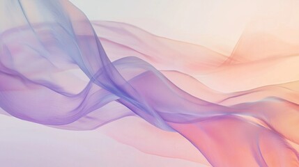 Poster - Delicate, translucent fabric drapes in graceful waves, displaying various shades of purple and pink. The light creates a tranquil ambiance, enhancing the soft texture and tranquility