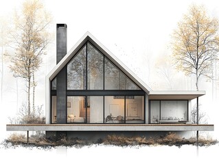 Poster - Minimalist A frame Cabin in a Natural Setting