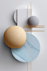 Poster - modern abstract composition of textured geometric shapes in neutral tones with gold accents on a lig