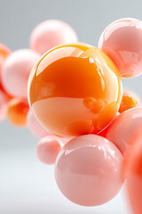 Poster - cluster of glossy pink and orange spheres floating in mid-air on a soft gray background, symbolizing