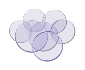 Fototapete - Transparent glass discs on a transparent background. Purple shade of circles. 3D render. High-resolution PNG with circular elements.