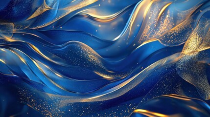 Poster - Swirling shades of blue and gold create an abstract composition that mimics the beauty of ocean waves. The interplay of light adds depth and vibrancy to the design