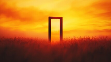 Wall Mural - a solitary door stands in a golden field at sunset, symbolizing new beginnings and possibilities