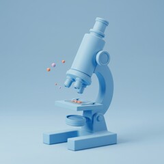 Wall Mural - science exploration concept with microscope and molecules on blue background for educational design