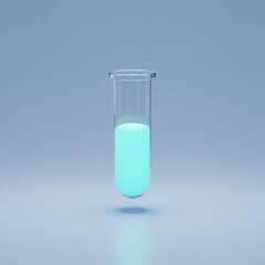 Wall Mural - glowing liquid in test tube on blue background - science and chemistry concept for laboratory design