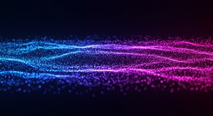 Wall Mural - abstract blue purple particle waves - wavy abstract background of blue and purple particles on a bla