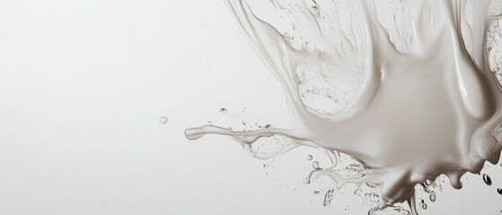 Poster - Abstract splash of white liquid with water droplets on bright background Concept of purity, freshness, and fluidity