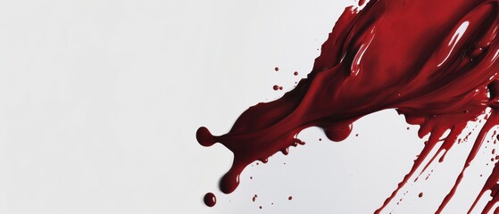 Poster - Abstract splash of vibrant red paint on white background creating dynamic texture and pattern Concept of artistic expression, creativity, and design element