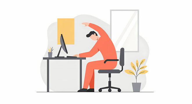 Office Worker Stretching Exercise at Desk Illustration