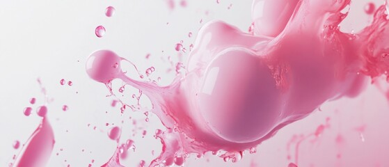 Poster - Abstract pink liquid splash with droplets on white background Concept of beauty, cosmetics, and freshness