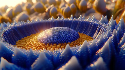 Abstract blue flower,  sunlit, textured petals