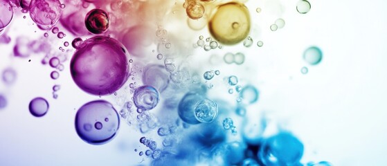 Poster - Abstract colorful bubbles background with vibrant gradient in liquid, creating a macro science and cosmetic concept